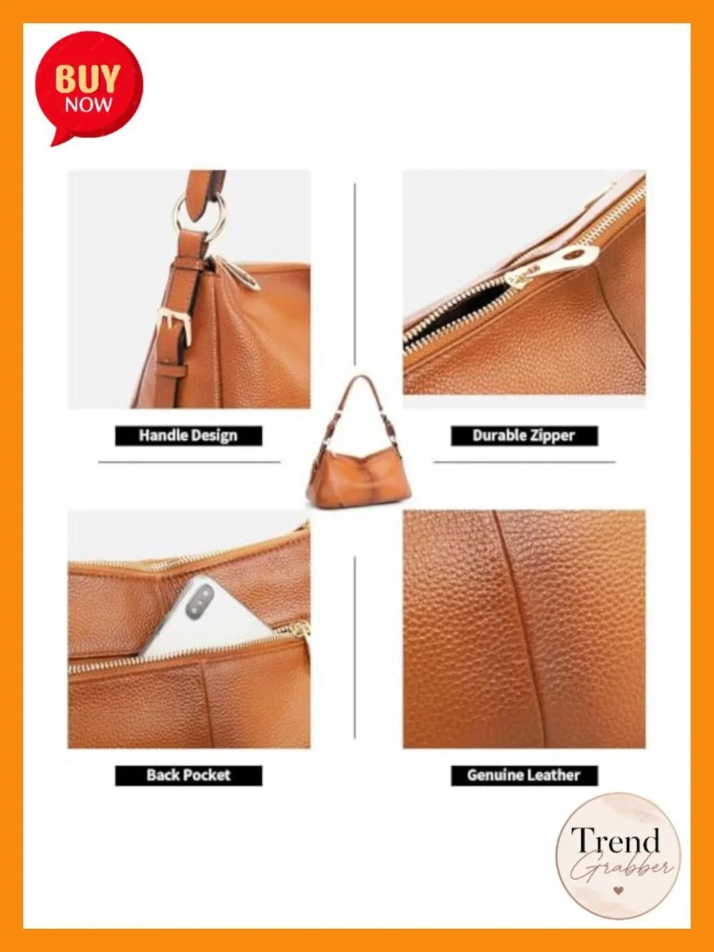 Vintage Leather Hobo Bag with Adjustable Handle | Top Grain Pebbled Cowhide